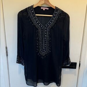Calypso St. Barth Black Tunic with Embroidery